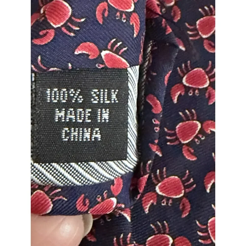 Lord & Taylor Boys Crab Tie One Size Navy Blue Red 100% Silk Formal Necktie